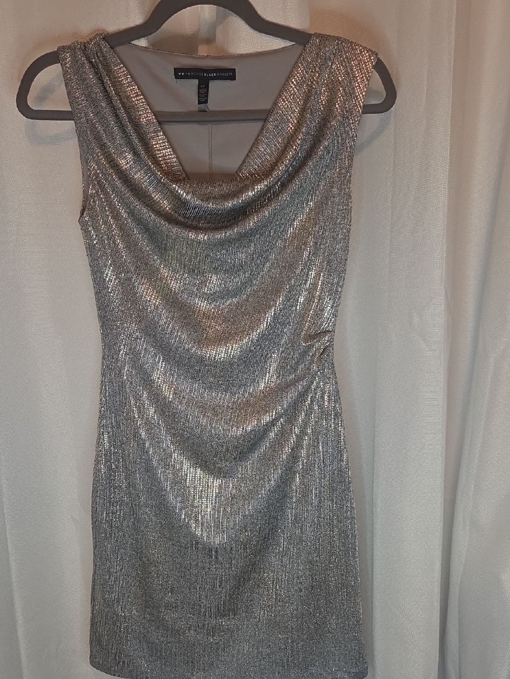 White House Black Market Silver Draped Cowl Mini Dress Size 00